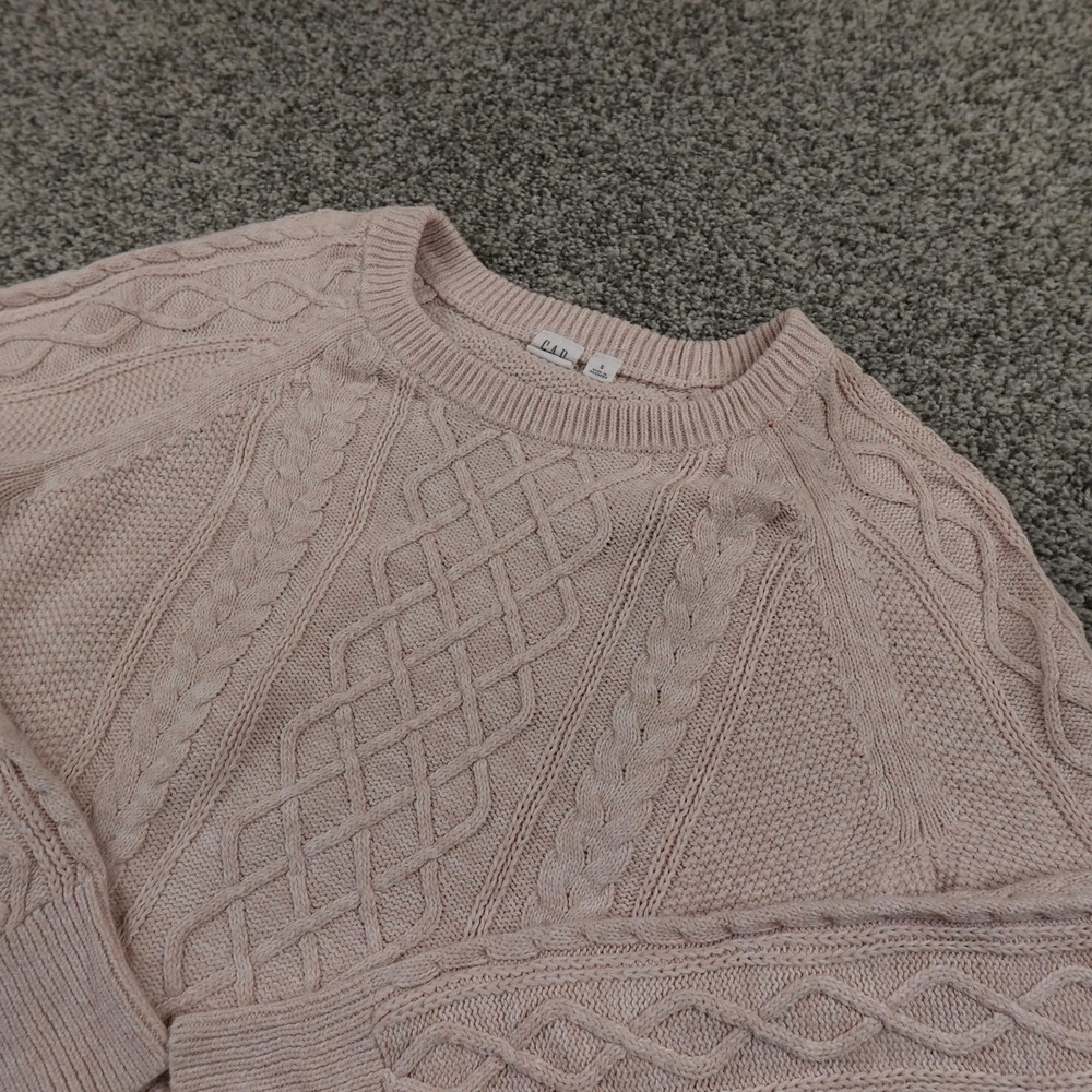 Gap Sweater Womens S Pink Chunky 3D Cable Knit Crewneck Pullover Long Sleeve Top